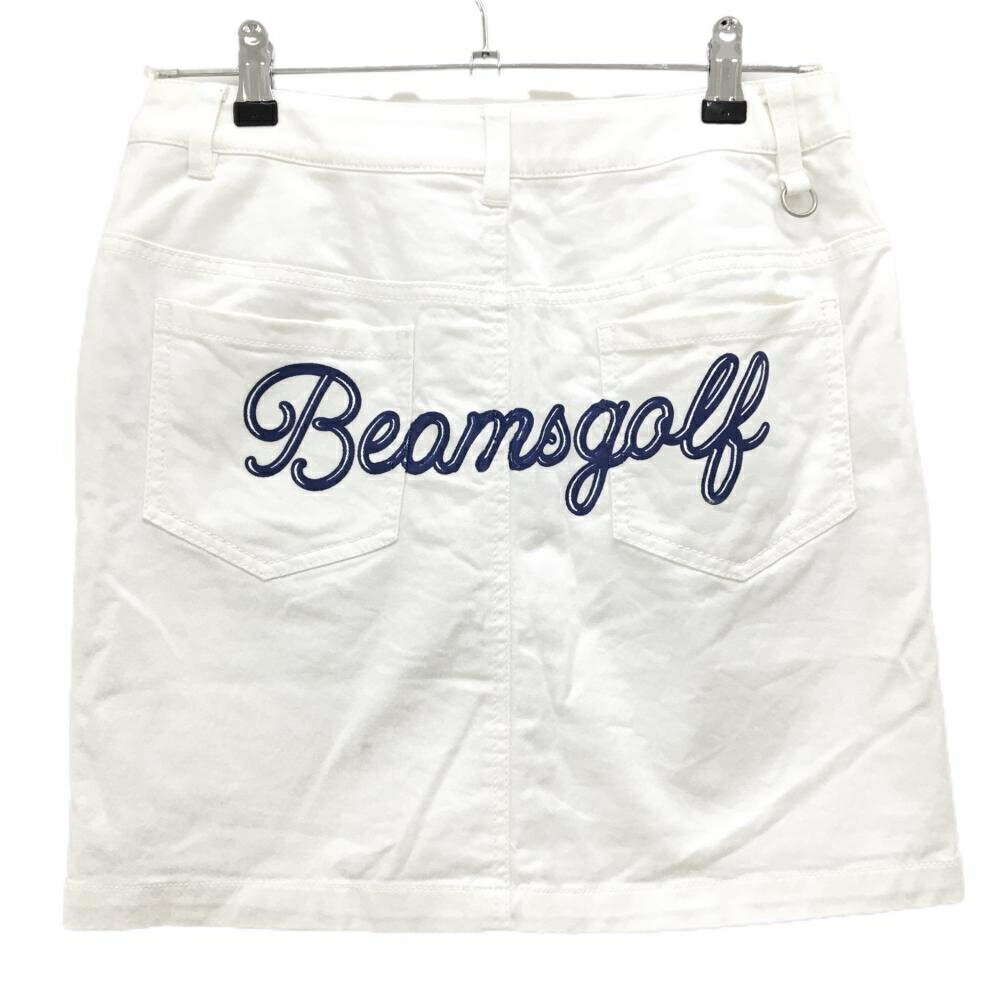 【美品】ビームスゴルフ スカート 白×ネイビー 後ろロゴプリント レディース L ゴルフウェア BEAMS GOLF