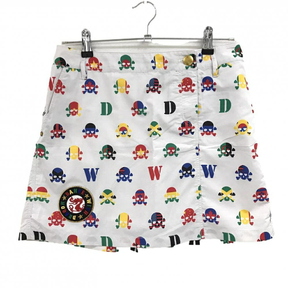 【美品】ダンスウィズドラゴン キュロットスカート 白×マルチカラー 総柄 レディース 3(L) ゴルフウェア Dance With Dragon