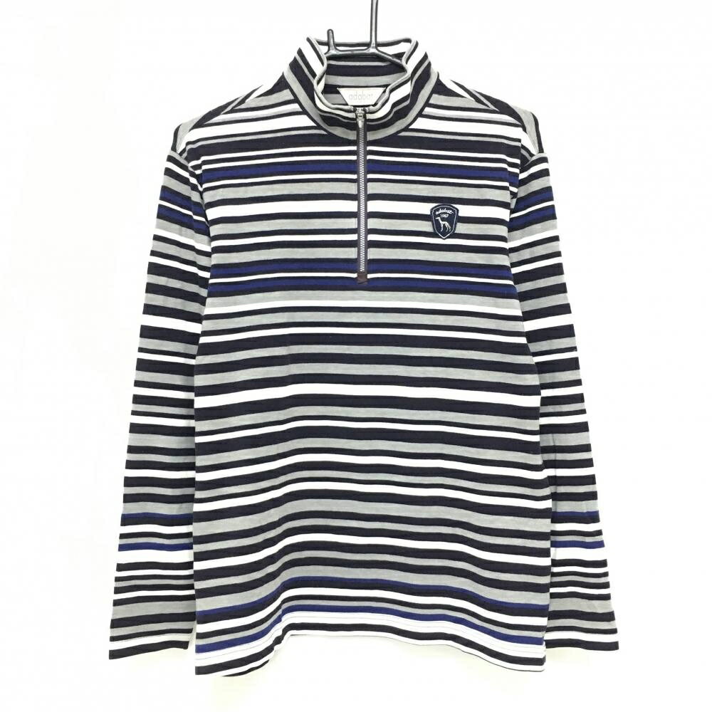 Adabat - アダバット 長袖ハイネックシャツ グレー×パープル ボーダー 表微起毛 ハーフジップ メンズ 46(M) ゴルフウェア adabat