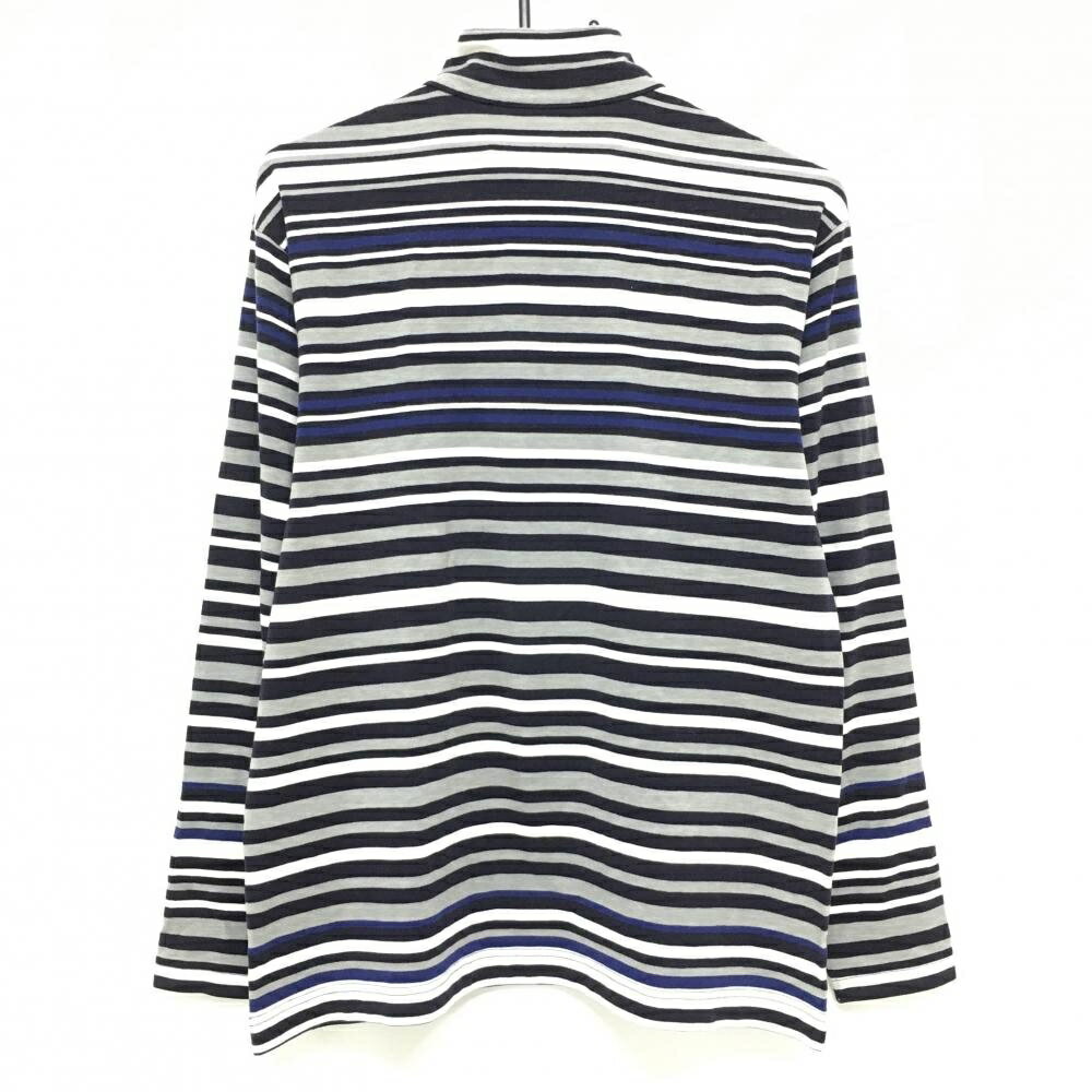 アダバット 長袖ハイネックシャツ グレー×パープル ボーダー 表微起毛 ハーフジップ メンズ 46(M) ゴルフウェア adabat