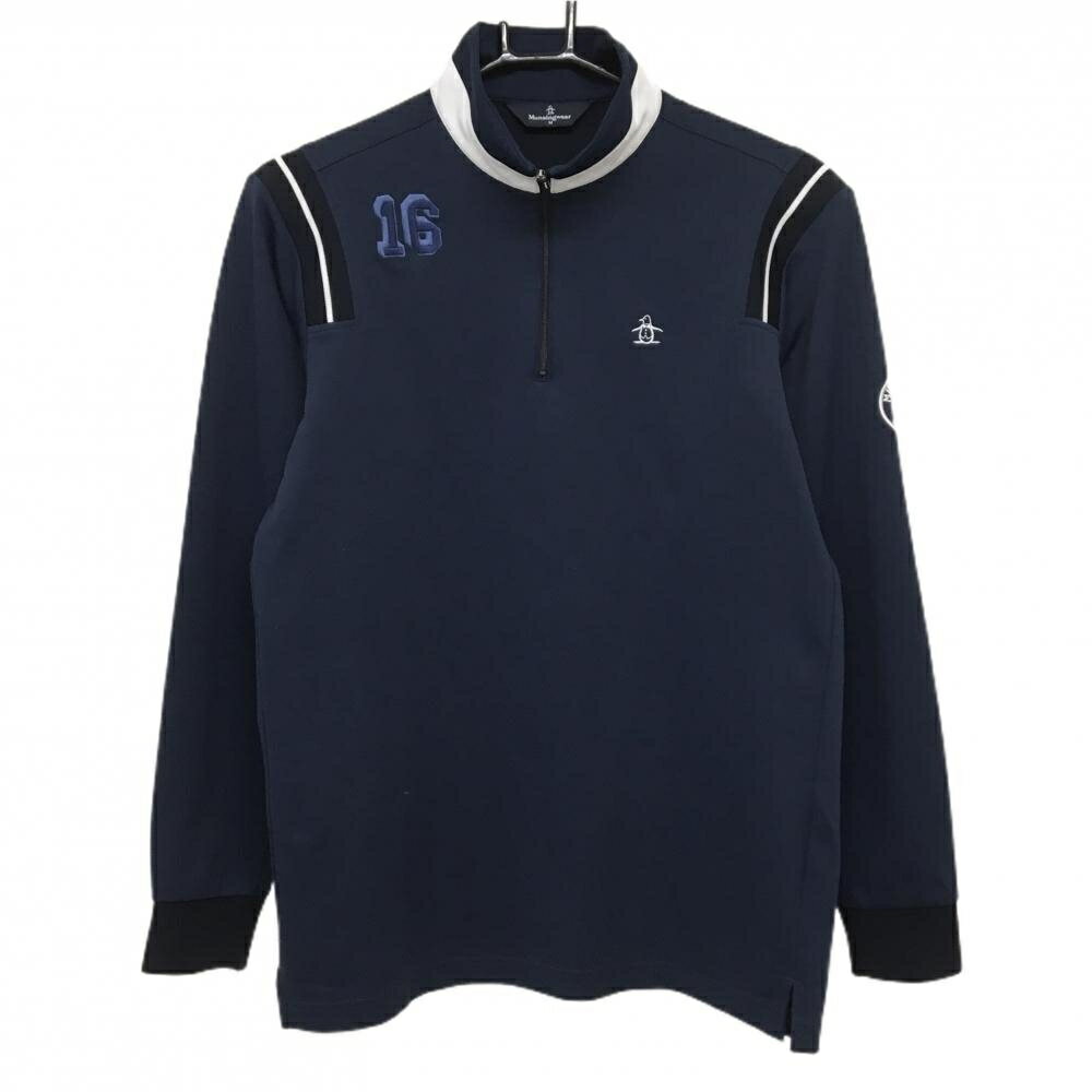 Rakuten - マンシングウェア 長袖ハイネックシャツ ネイビー×白 肩ライン ハーフジップ メンズ M ゴルフウェア Munsingwear