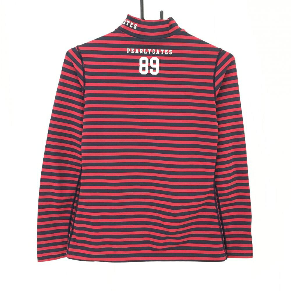 【超美品】パーリーゲイツ ハイネックインナーシャツ レッド×ネイビー ボーダー ストレッチ レディース 1(M) ゴルフウェア PEARLY GATES