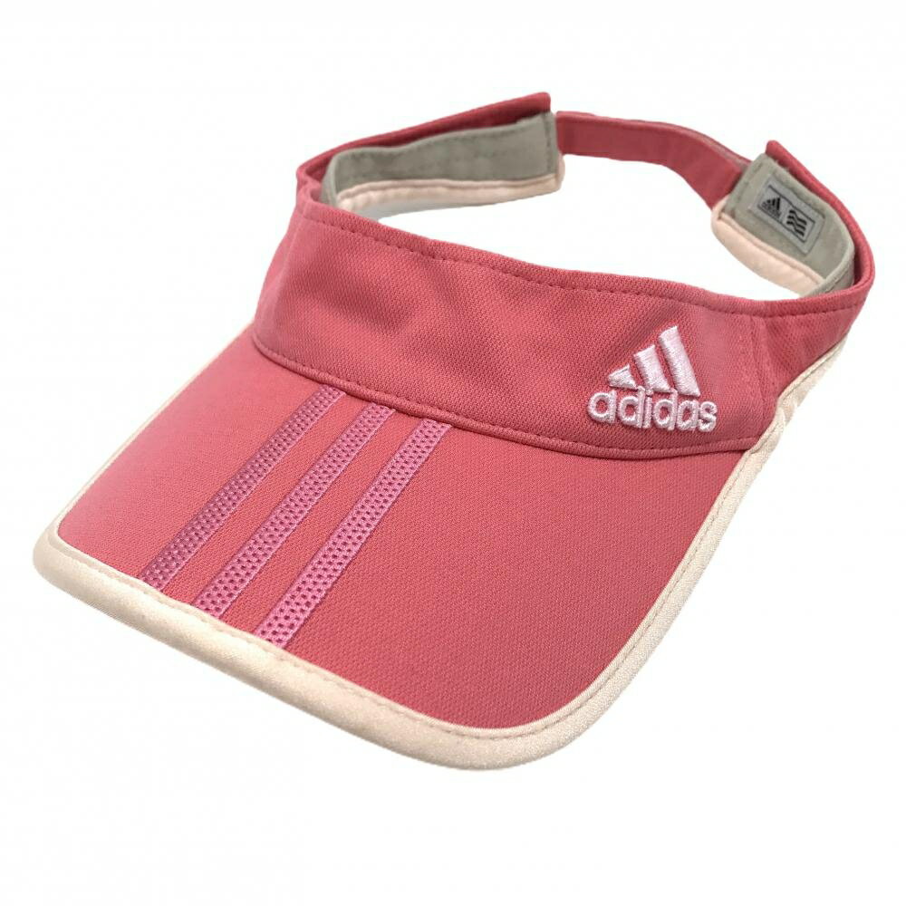 【美品】アディダス サンバイザー ピンク 3ライン ロゴ刺しゅう フリー(56cm～58cm) ゴルフウェア adidas