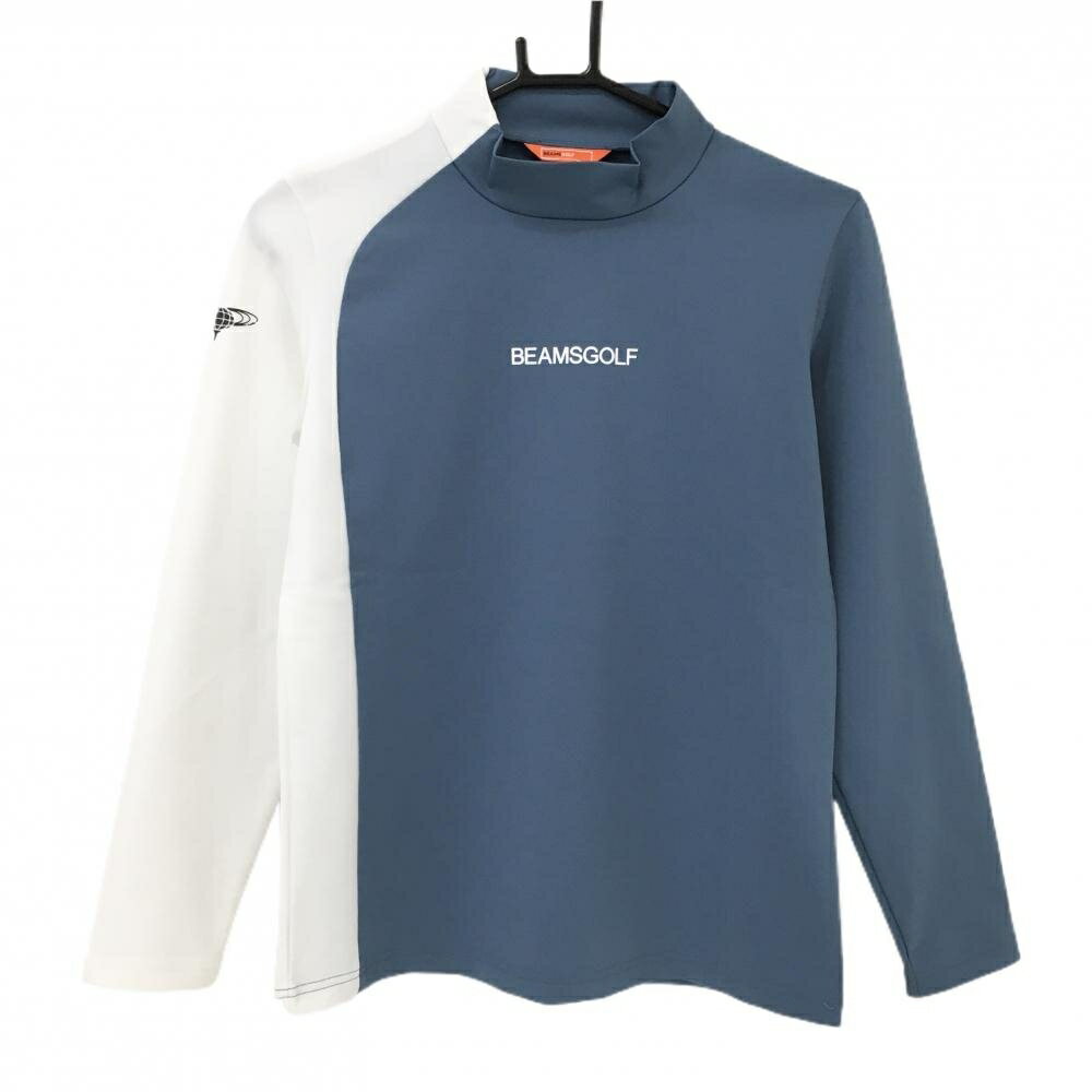 【美品】ビームスゴルフ 長袖ハイネックシャツスモーキーブルー系×白 レディース M ゴルフウェア 2024年モデル BEAMS GOLF