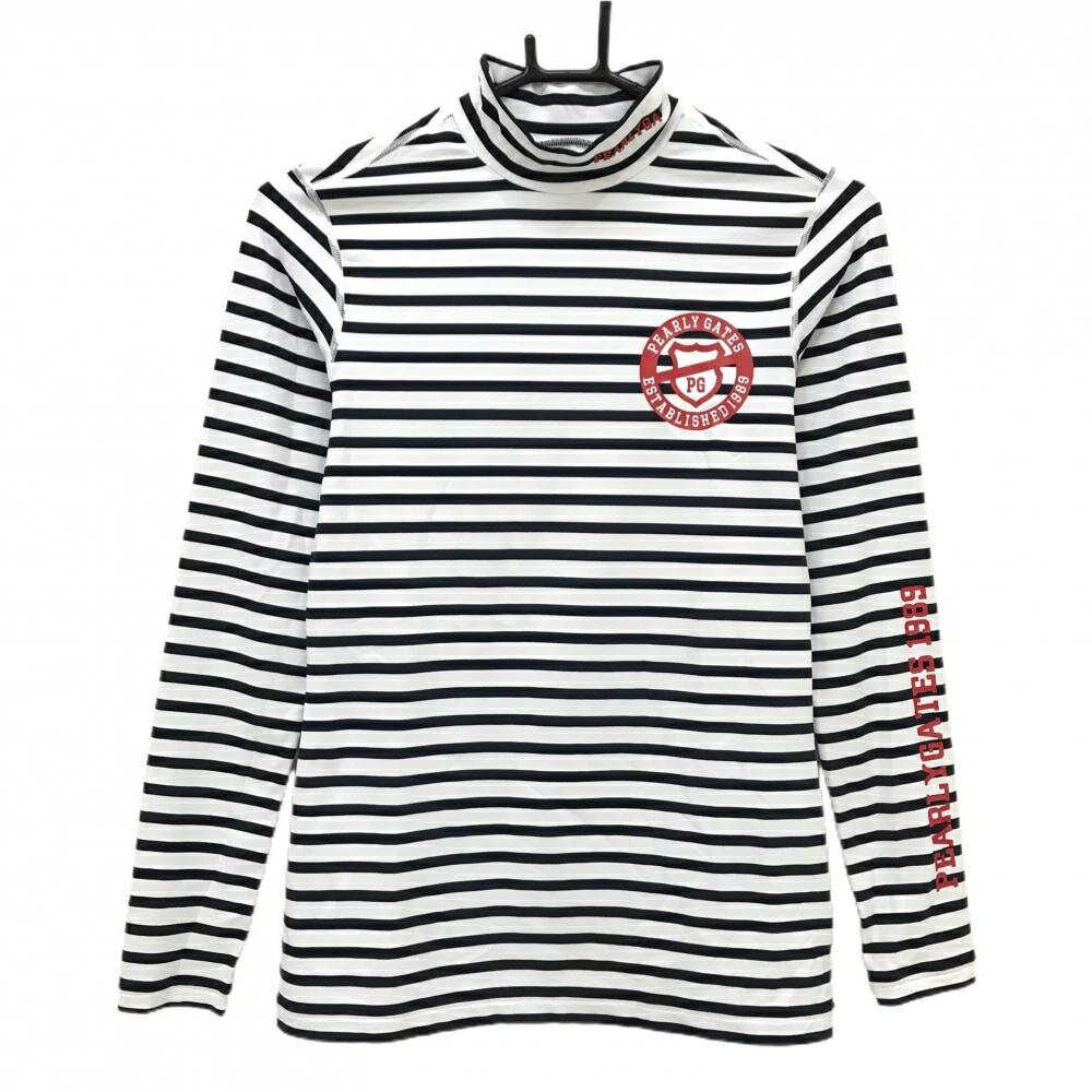 【超美品】パーリーゲイツ ハイネックインナーシャツ 白×ネイビー ボーダー レディ...