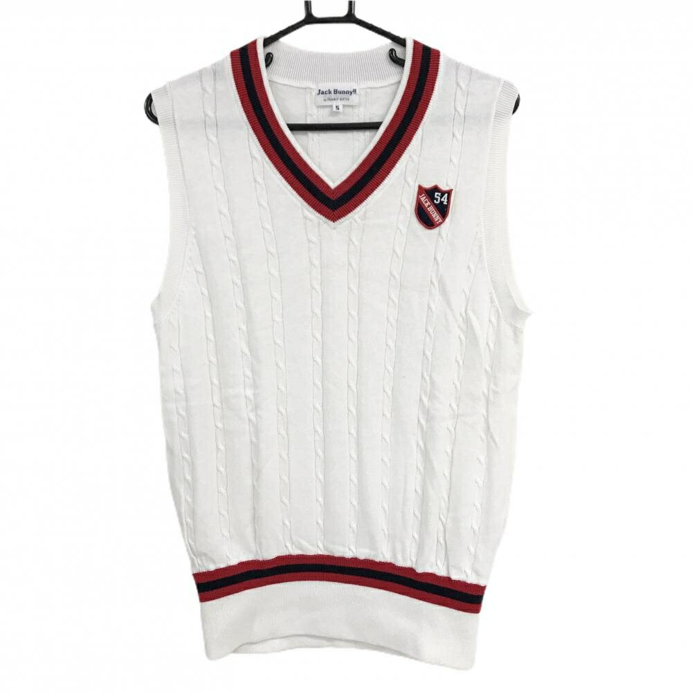 Other - 【美品】ジャックバニー ニットベスト 白×レッド ケーブル編み コットン100％ メンズ 5(L) ゴルフウェア Jack Bunny