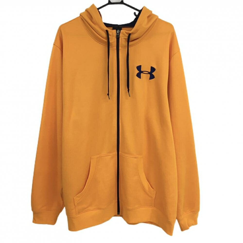 アンダーアーマー ジップパーカー オレンジ×ネイビー 後ビッグロゴ ジャケット メンズ 3XL ゴルフウェア 大きいサイズ UNDER ARMOUR