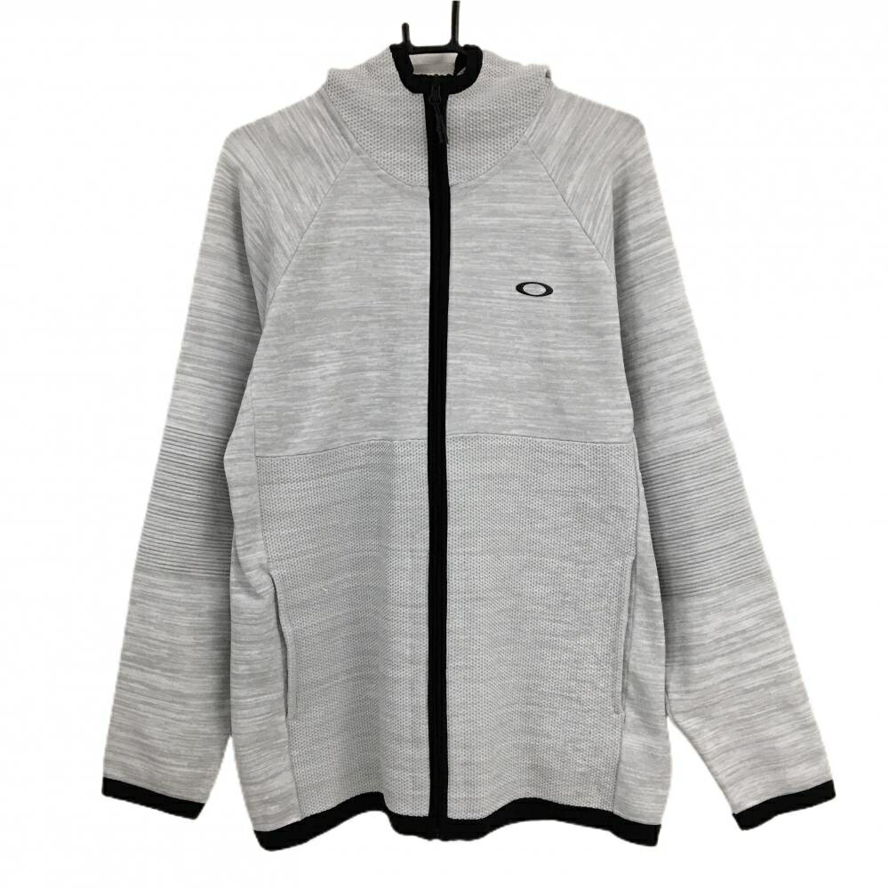 OAKLEY - 【美品】オークリー ニットジップパーカー 杢ライトグレー×黒 ロゴプリント ジャケット メンズ M ゴルフウェア 大きいサイズ Oakley