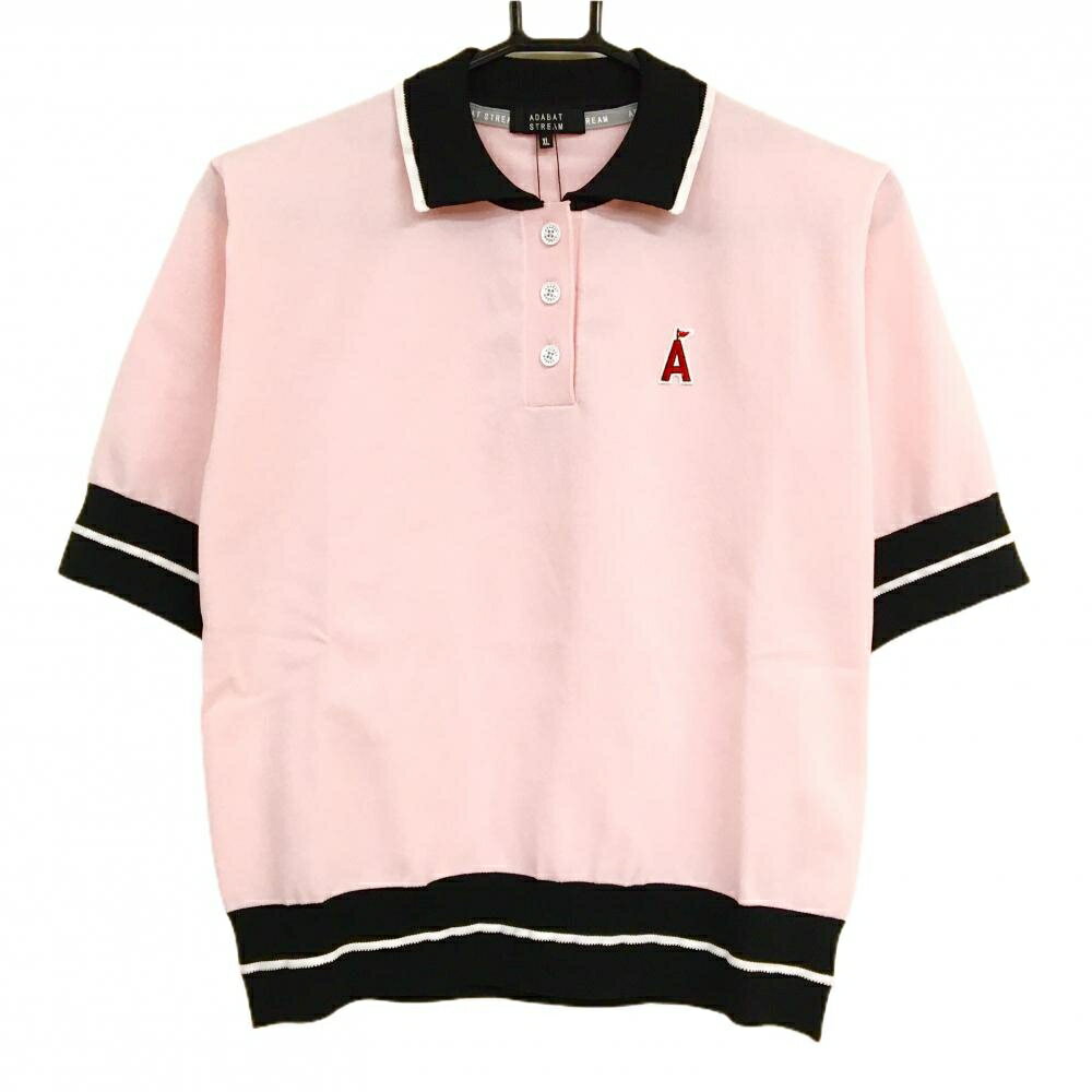 Adabat - 【新品】アダバットストリーム 半袖ニットポロシャツ ピンク×黒 ワッペン レディース XL ゴルフウェア adabat
