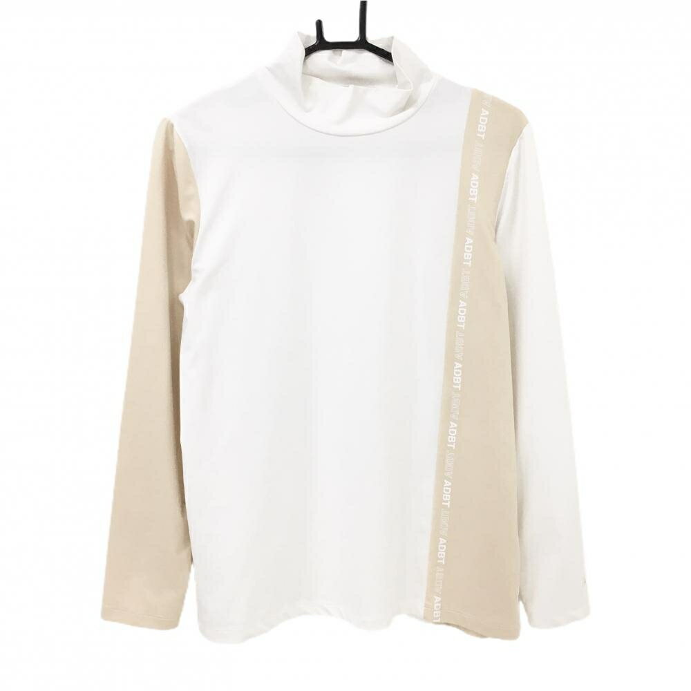 Adabat - 【美品】アダバット 長袖ハイネックシャツ 白×ベージュ 切替 ロゴプリント レディース 42(XL) ゴルフウェア adabat