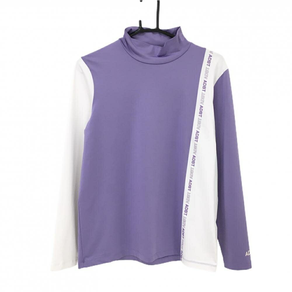 Adabat - 【超美品】アダバット 長袖ハイネックシャツ パープル×白 切替 ロゴプリント レディース 42(XL) ゴルフウェア adabat