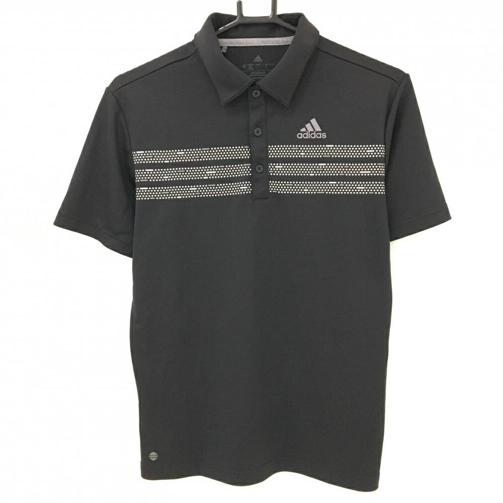 ADIDAS - アディダス 半袖ポロシャツ 黒×白 胸ボーダー ロゴ メンズ ゴルフウェア adidas