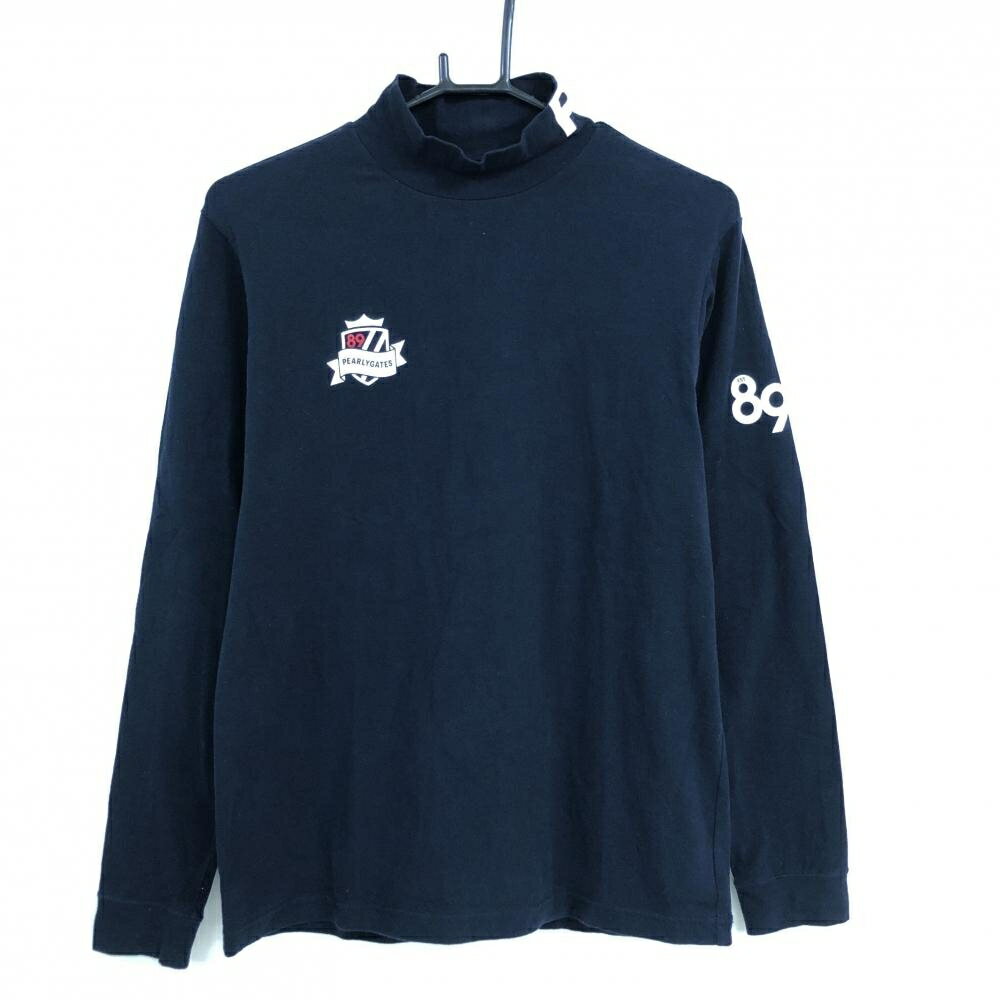 【当店ポイント10倍！楽天スーパーセール期間限定】【美品】パーリーゲイツ 長袖ハイネックシャツ ダークネイビー×白 ロゴプリント メンズ 5(L) ゴルフウェア PEARLY GATES