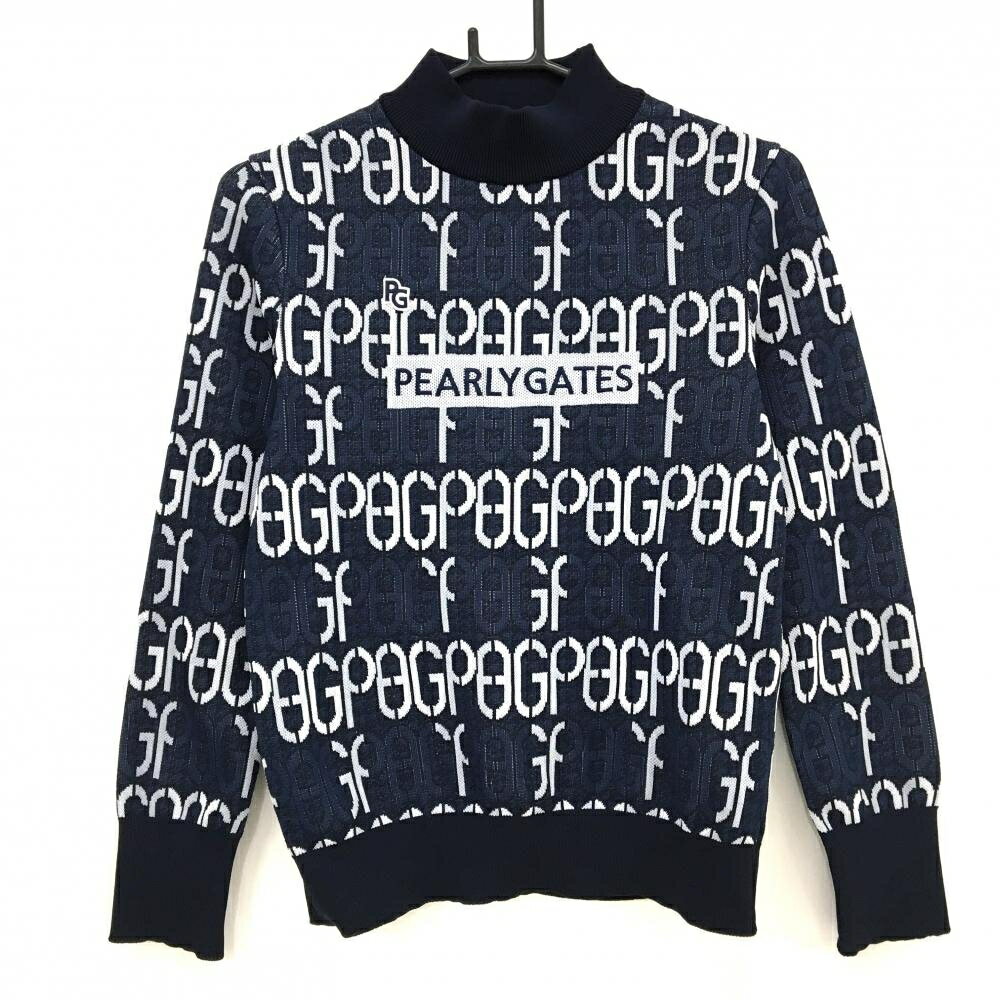 PEARLY GATES - 【美品】パーリーゲイツ ハイネックセーター ネイビー×白系 総柄 ニット レディース 0(S) ゴルフウェア 2024年モデル PEARLY GATES