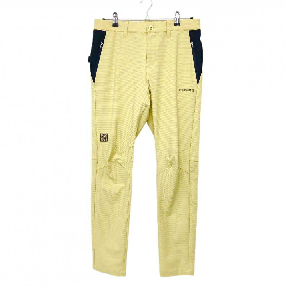 【超美品】パーリーゲイツ パンツ イエロー系 格子柄地模様 ロゴ黒 ストレッチ メ...