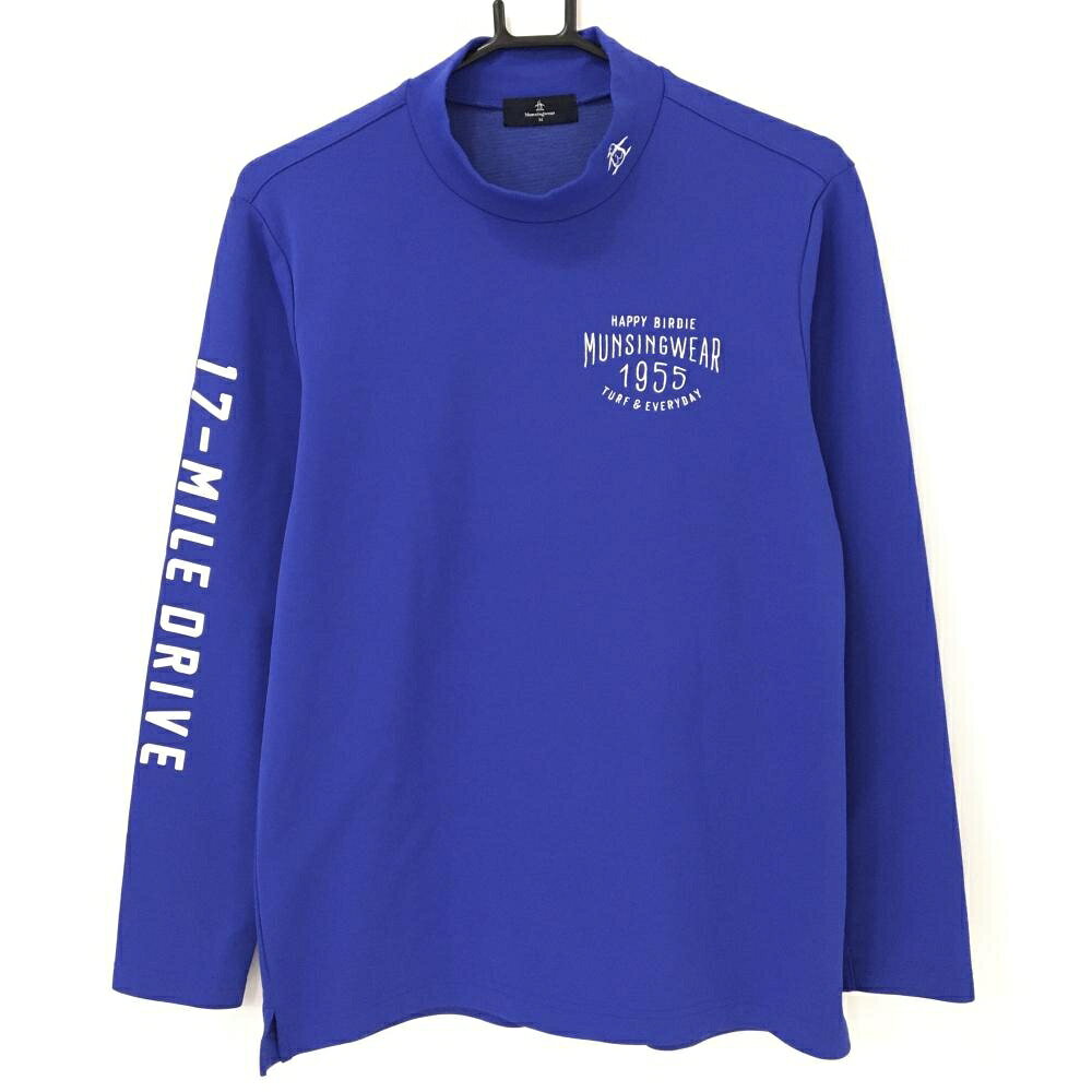 Rakuten - 【当店ポイント10倍！楽天スーパーセール期間限定】【美品】マンシングウェア 長袖ハイネックシャツ ブルー ロゴ刺しゅう白 メンズ M ゴルフウェア Munsingwear