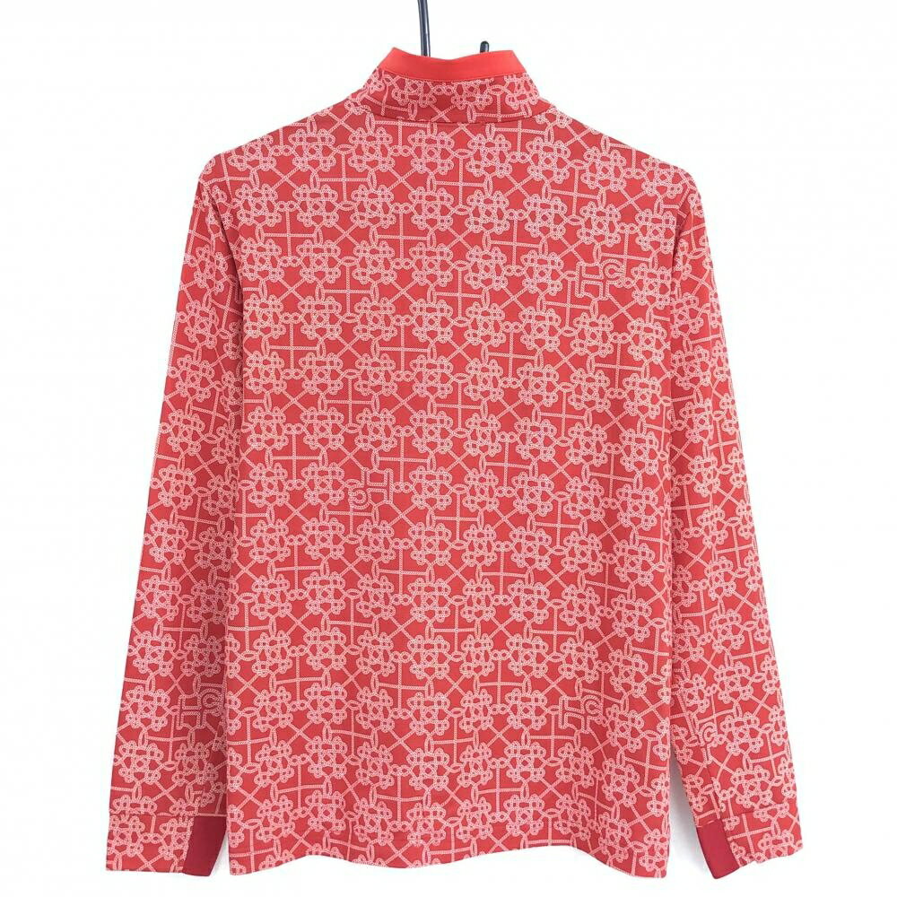 【超美品】ヒールクリーク 長袖ハイネックシャツ レッド×白 総柄 ハーフジップ メンズ 48(M) ゴルフウェア Heal Creek