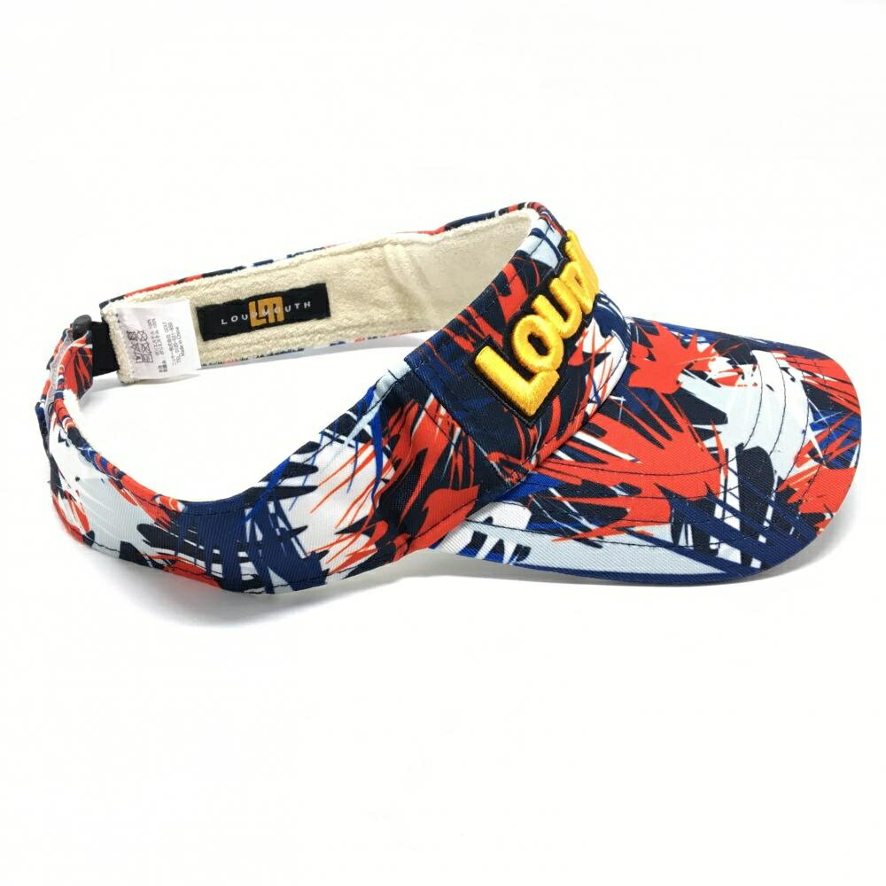 【超美品】ラウドマウス サンバイザー ネイビー×レッド 総柄 立体ロゴ刺しゅう ゴルフウェア LOUDMOUTH