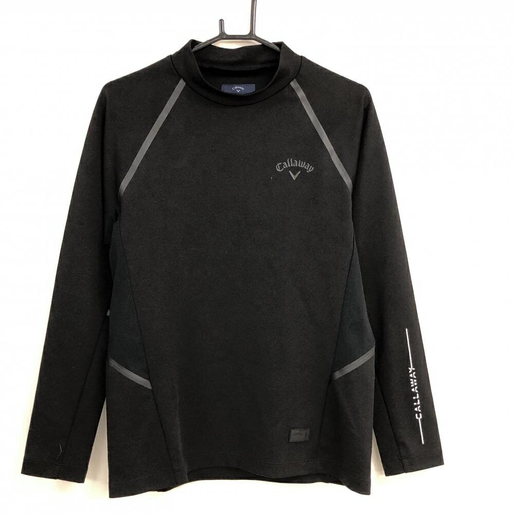 CALLAWAY - 【超美品】キャロウェイ 長袖ハイネックシャツ 黒 ストレッチ 袖下・サイド一部メッシュ 袖ロゴプリント メンズ M ゴルフウェア Callaway