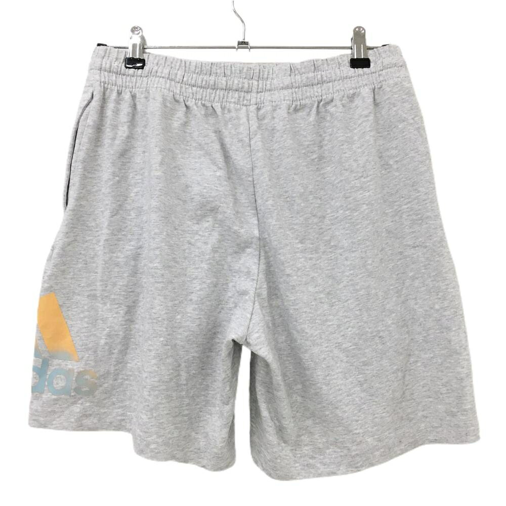 【超美品】アディダス ハーフパンツ 杢グレー ビッグロゴプリント ウエストゴム 調...
