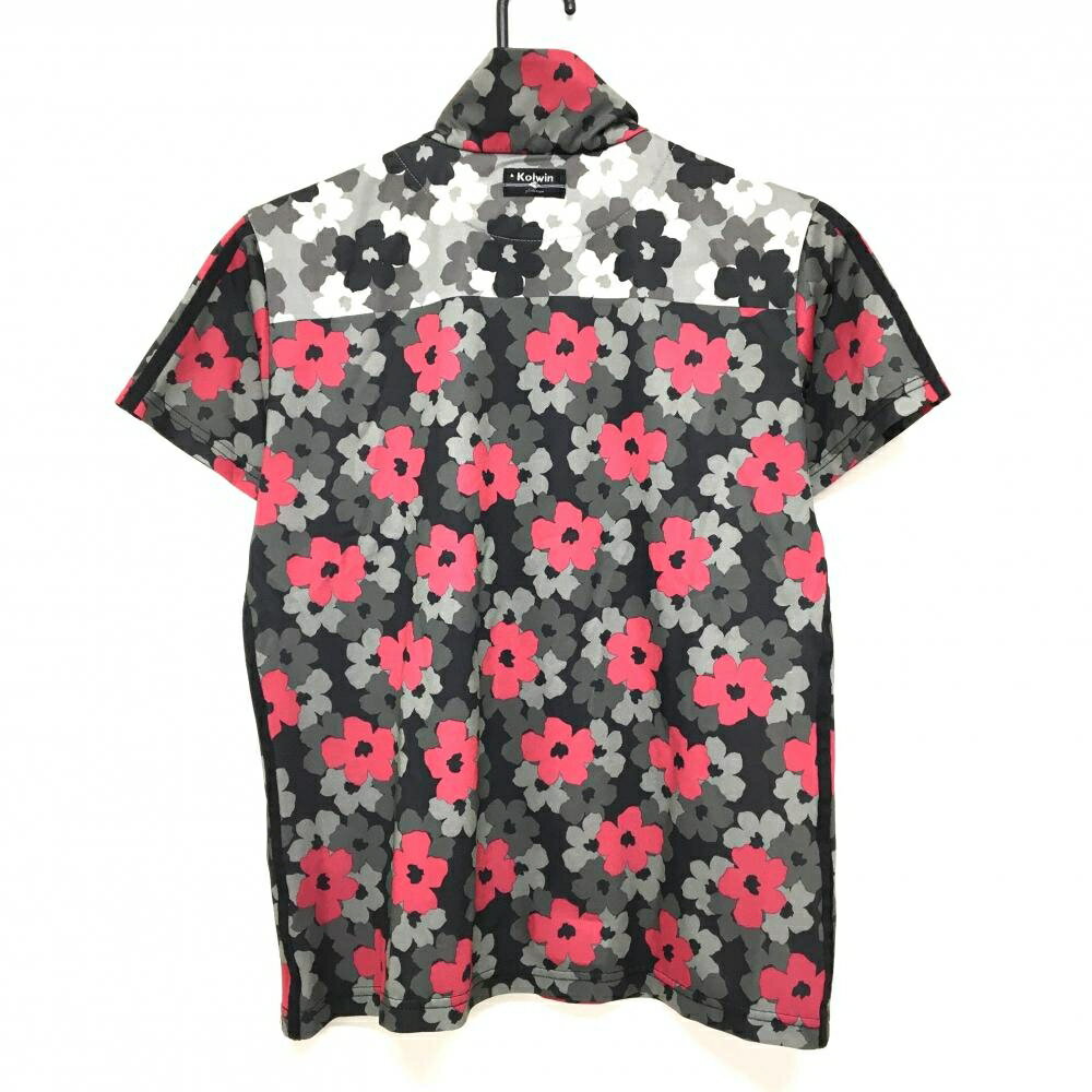 【超美品】コルウィン 半袖ハイネックシャツ 黒×グレー×ピンク 花柄 ハーフジップ ...