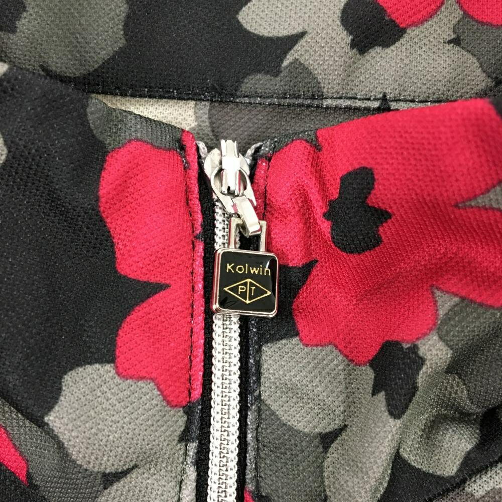 【超美品】コルウィン 半袖ハイネックシャツ 黒×グレー×ピンク 花柄 ハーフジップ ...