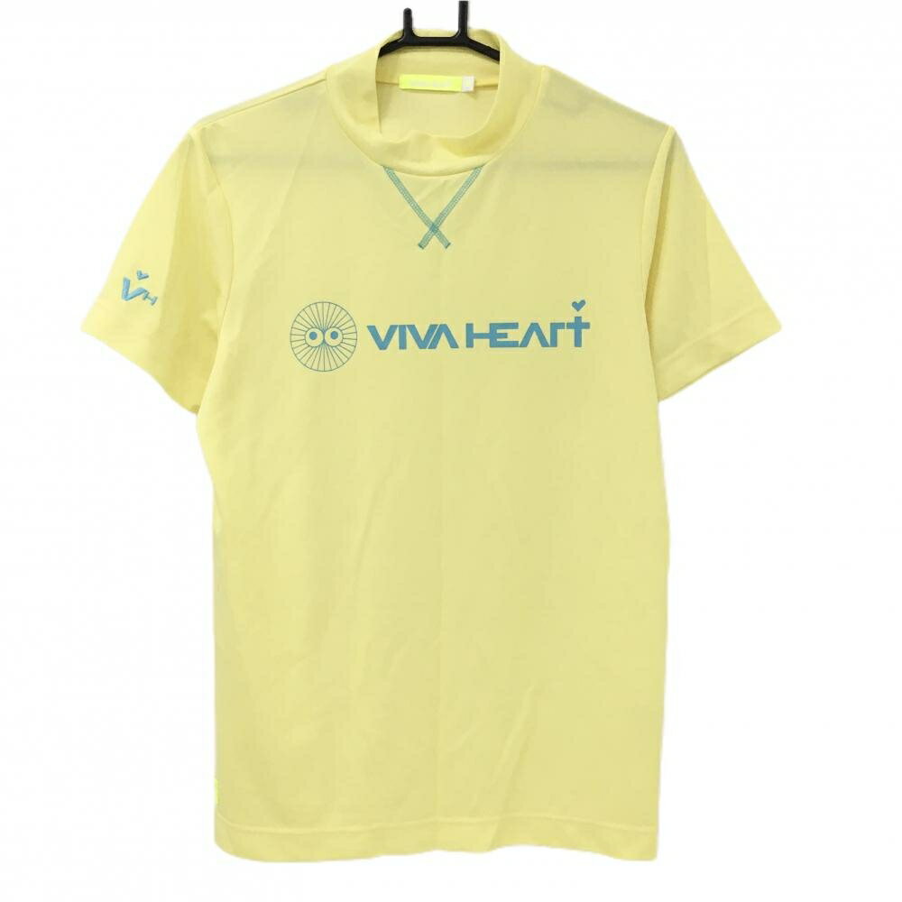 VIVA HEART - 【超美品】ビバハート 半袖ハイネックシャツ ライトイエロー×ライトブルー フロントロゴプリント メンズ 48(M) ゴルフウェア VIVA HEART