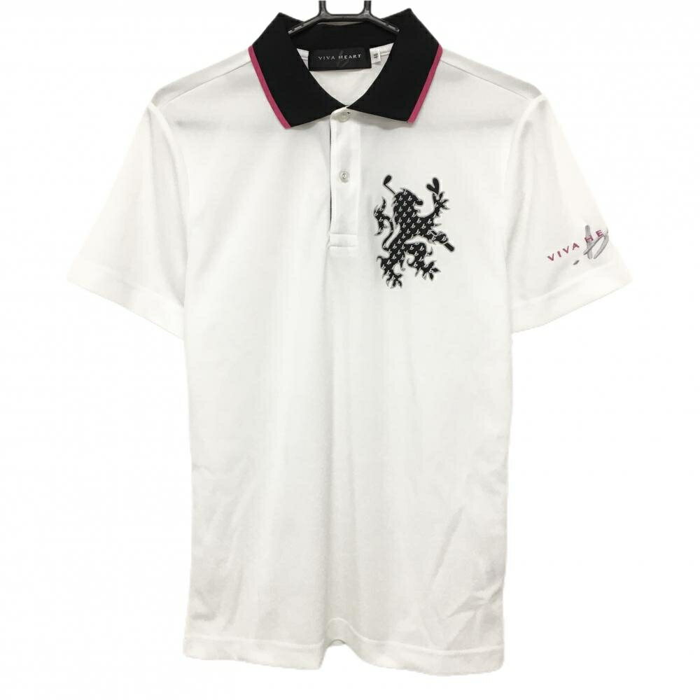 VIVA HEART - 【超美品】ビバハート 半袖ポロシャツ 白×黒 胸ロゴプリント メンズ 48(M) ゴルフウェア VIVA HEART