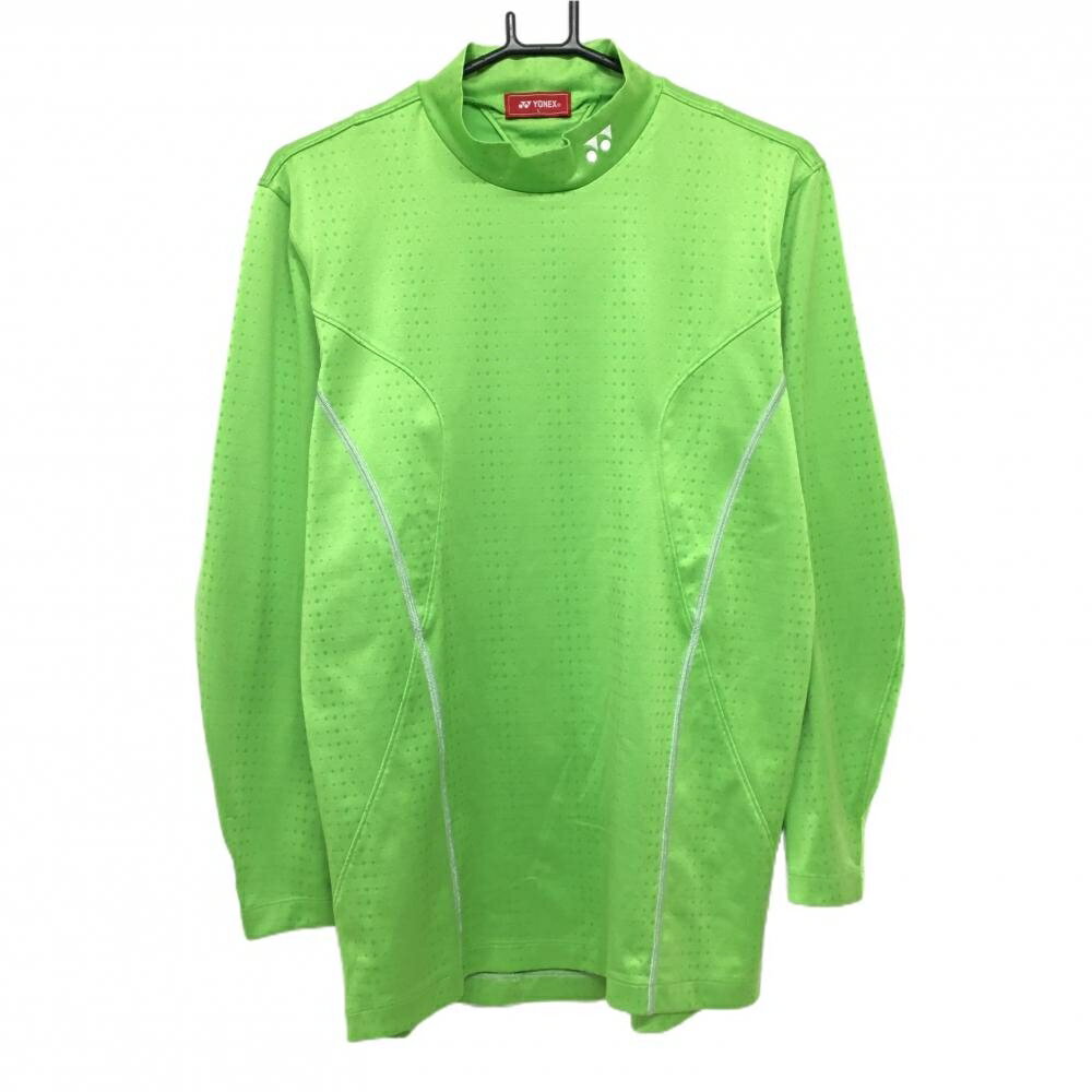 【美品】ヨネックス 長袖ハイネックシャツ ライトグリーン ダイヤ柄調 メンズ L ゴルフウェア YONEX