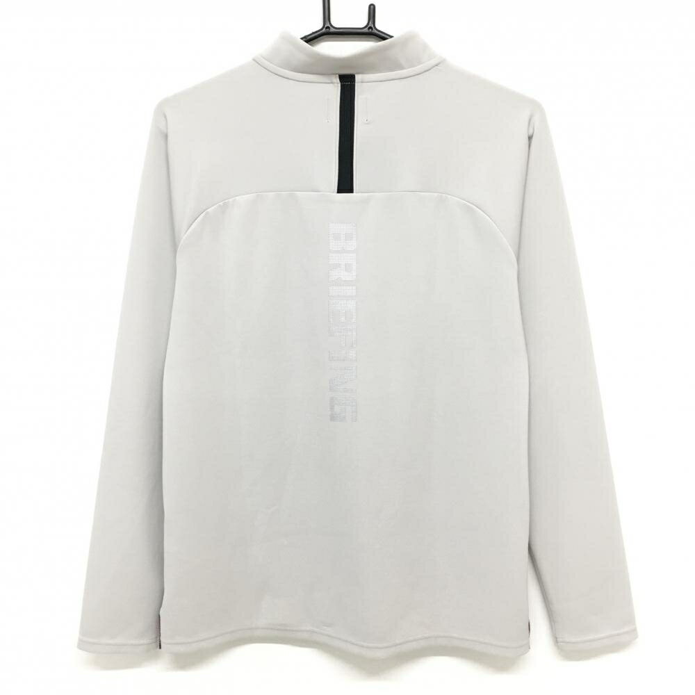 【美品】ブリーフィング 長袖シャツ ライトグレー×黒 ハーフジップ 胸ロゴ メンズ M ゴルフウェア BRIEFING