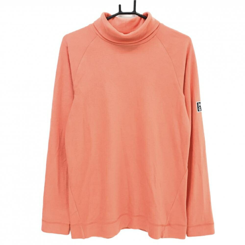 Polo Shirt - 【当店ポイント10倍！楽天スーパーセール期間限定】【美品】PGGパーリーゲイツ 長袖ハイネックシャツ サーモンピンク 表微起毛 袖ロゴ 袖下・袖口毛羽立ち少 メンズ ゴルフウェア 2025年モデル PEARLY GATES