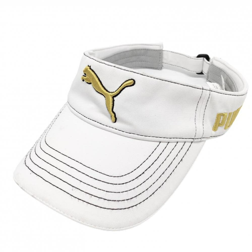 PUMA - プーマ サンバイザー 白×黒 ステッチ 立体ロゴ刺しゅう One Size Fits All(56-59cm) ゴルフウェア PUMA