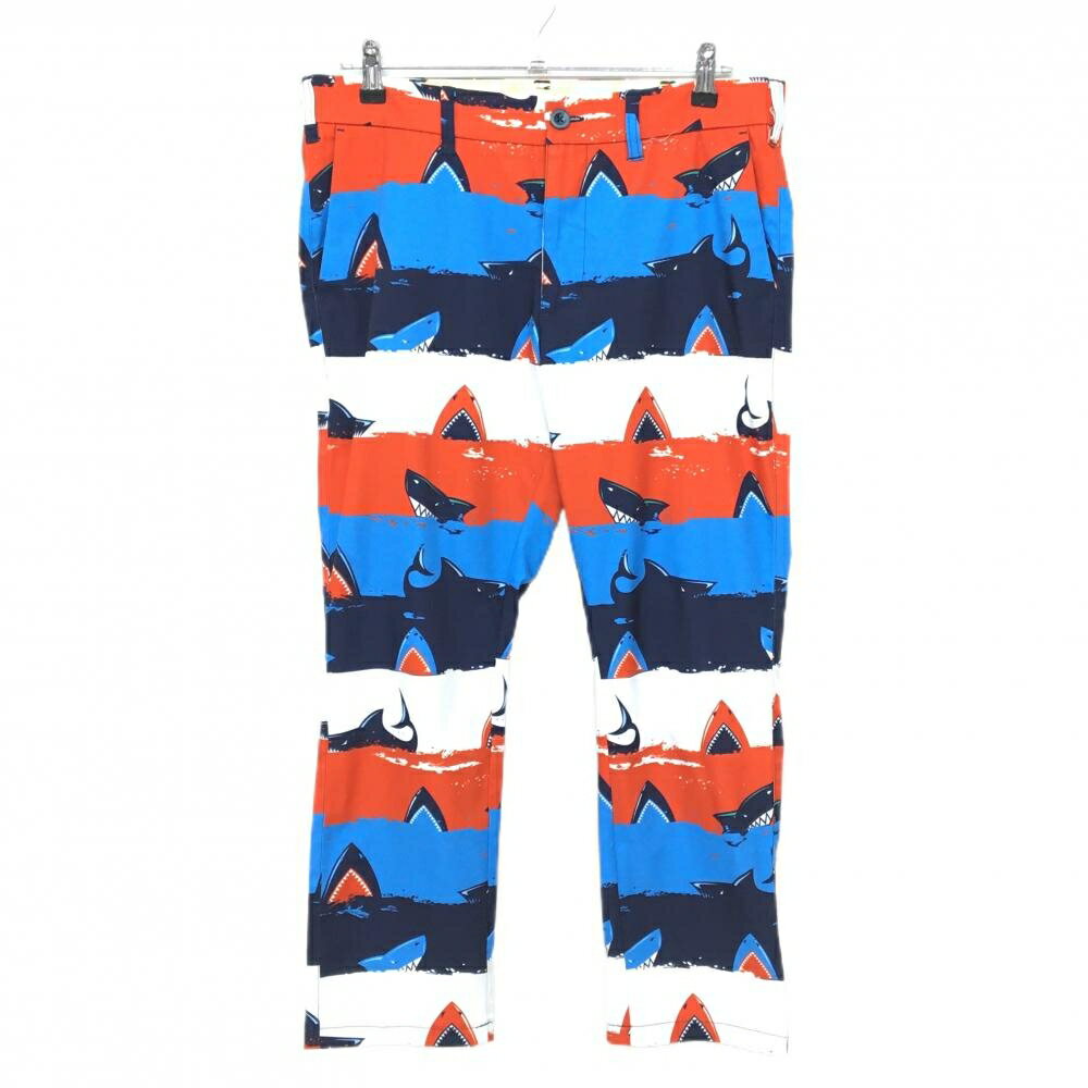 ラウドマウス パンツ ネイビー×オレンジ×白 総柄 シャークアタック メンズ L ゴルフウェア LOUDMOUTH
