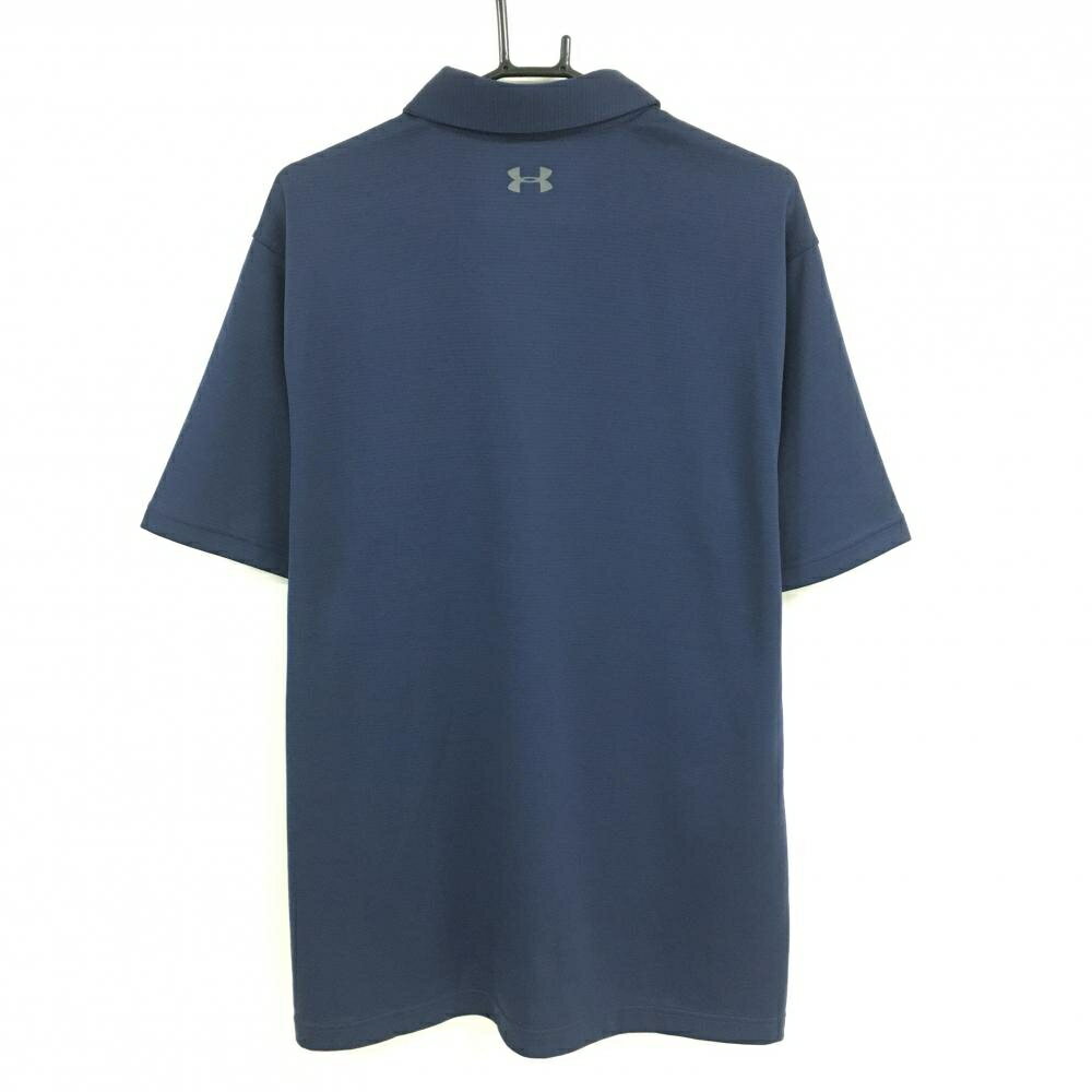 【超美品】アンダーアーマー 半袖ポロシャツ ネイビー ロゴグレー HEATGEAR メンズ XL/TG/EG ゴルフウェア UNDER ARMOUR