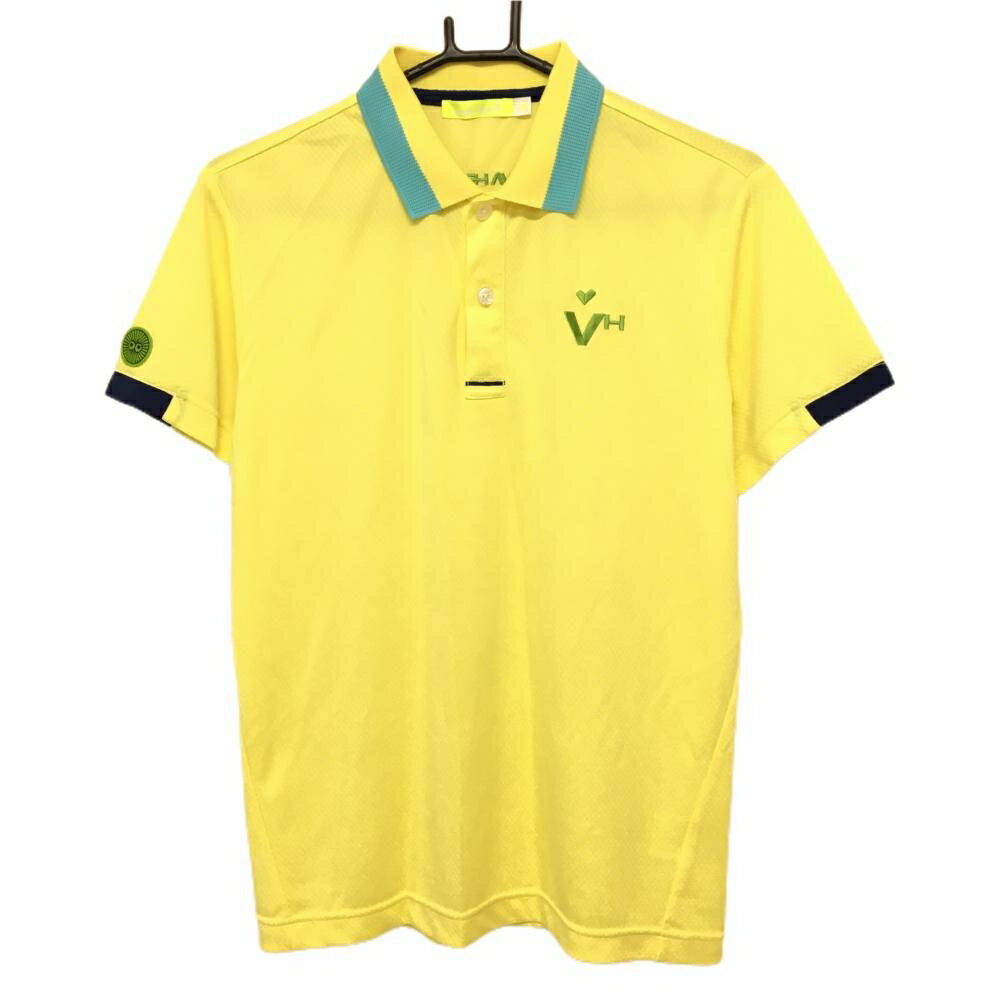 【美品】ビバハート 半袖ポロシャツ ライトイエロー 胸ロゴ刺しゅう メンズ 48(M) ゴルフウェア VIVA ...