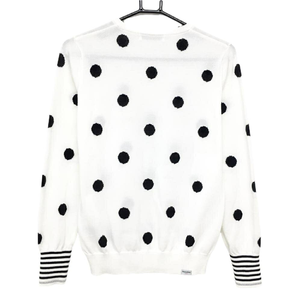 【超美品】ブラックアンドホワイト セーター 白×黒 ドット ニット 袖口ボーダー レディース M ゴルフウェア Black＆White
