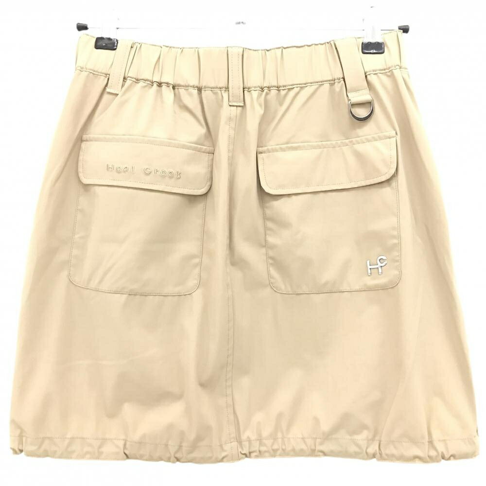 【超美品】ヒールクリーク スカート ベージュ ウエストゴム 裾ドローコード レディース S ゴルフウェア Heal Creek