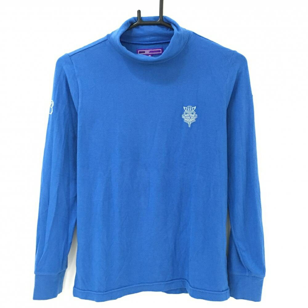 ビームスゴルフ 長袖ハイネックシャツ ブルー×白 微起毛 ロゴ刺しゅう レディース M ゴルフウェア BEAMS GOLF