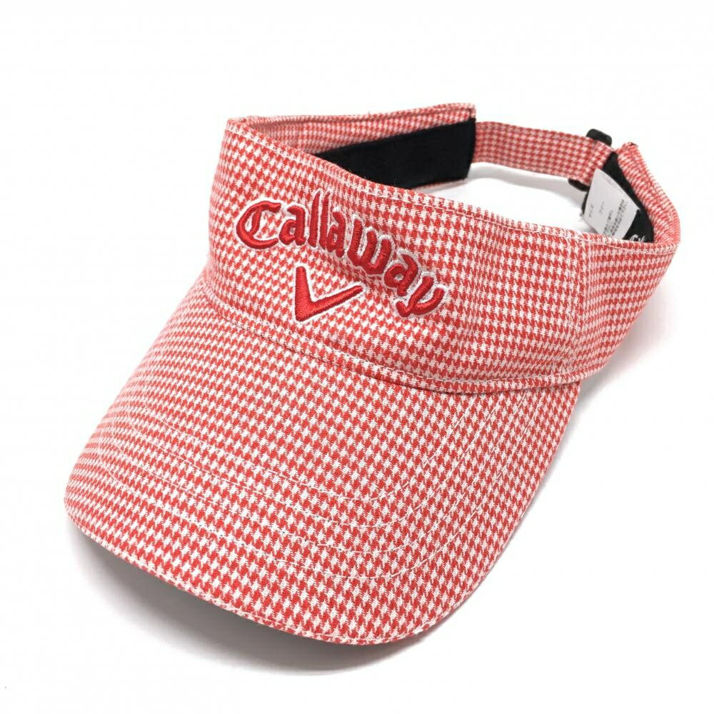 CALLAWAY - 【超美品】キャロウェイ サンバイザー 白×レッド 千鳥柄 立体ロゴ刺しゅう フリー ゴルフウェア Callaway
