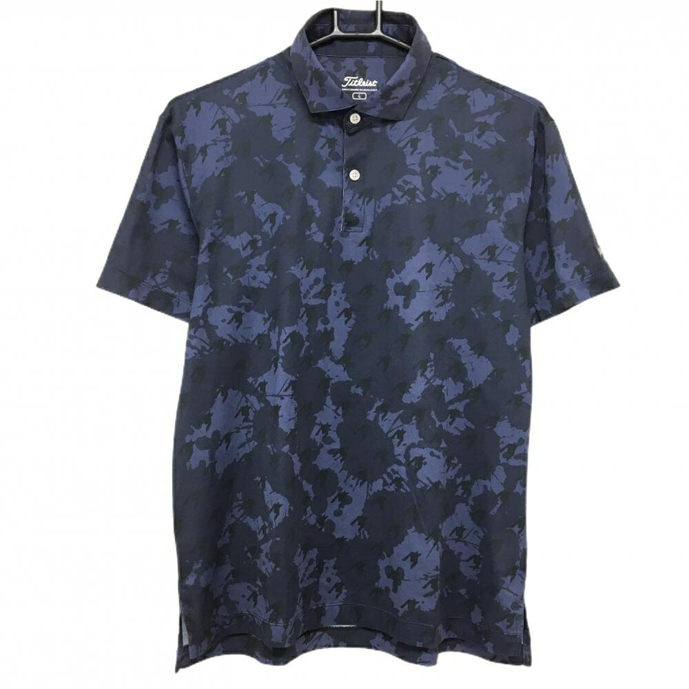 【美品】タイトリスト 半袖ポロシャツ ネイビー×ダークネイビー 総柄 メンズ L ゴ...