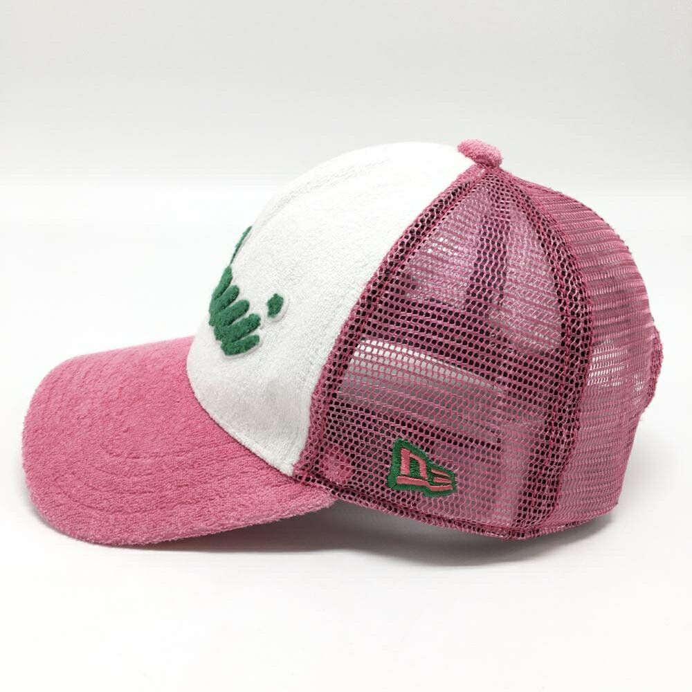 【美品】ニューエラ メッシュキャップ ピンク×白 パイル地 レディース ゴルフウェア New Era