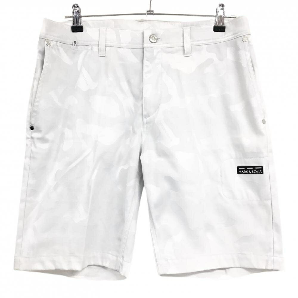 【美品】マークアンドロナ ハーフパンツ 白 迷彩 カモフラ スカル メンズ 50(XL) ゴルフウェア MARK＆LONA