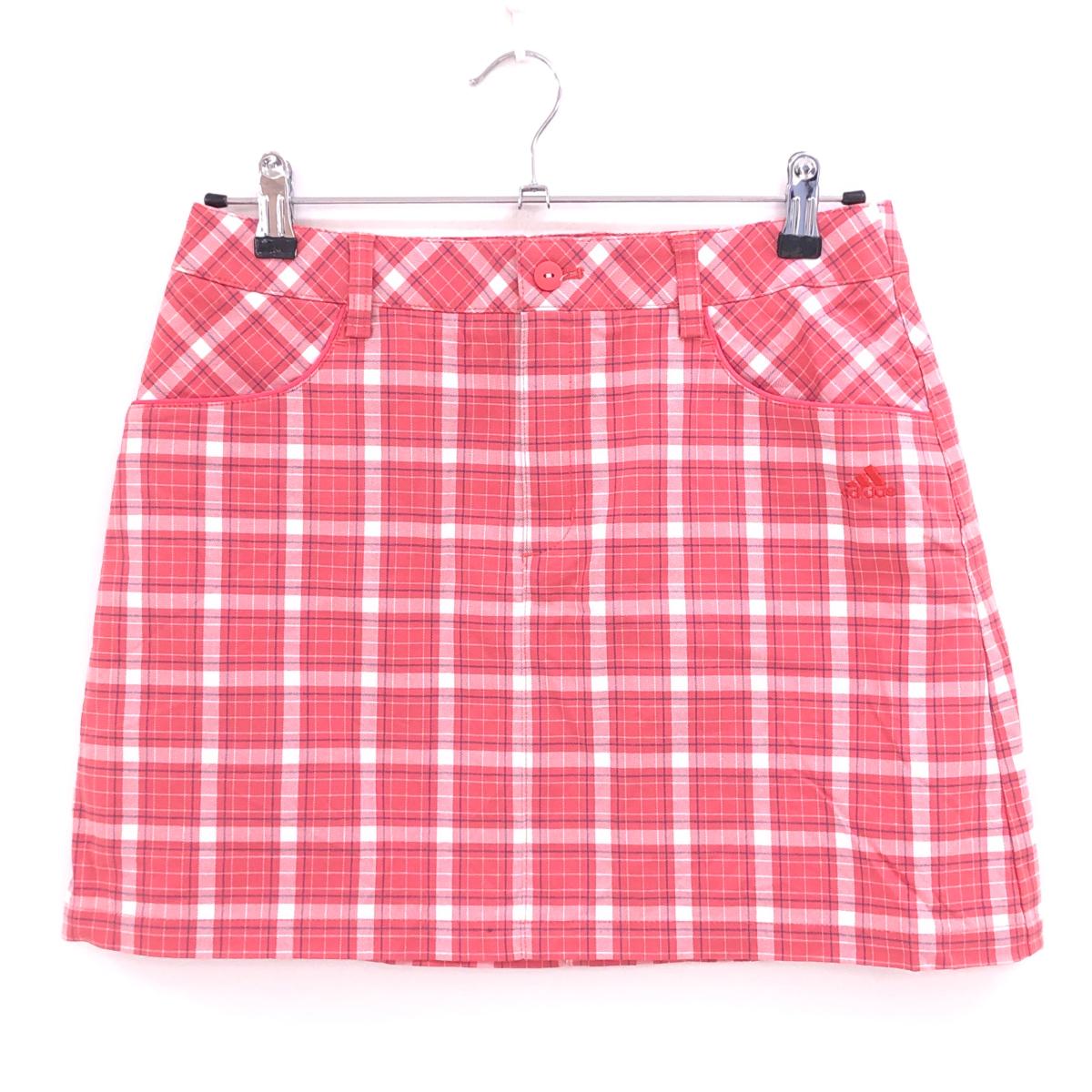 ADIDAS - 【超美品】アディダス スカート ピンク系×白 チェック柄 ロゴ刺しゅう レディース M/M ゴルフウェア adidas