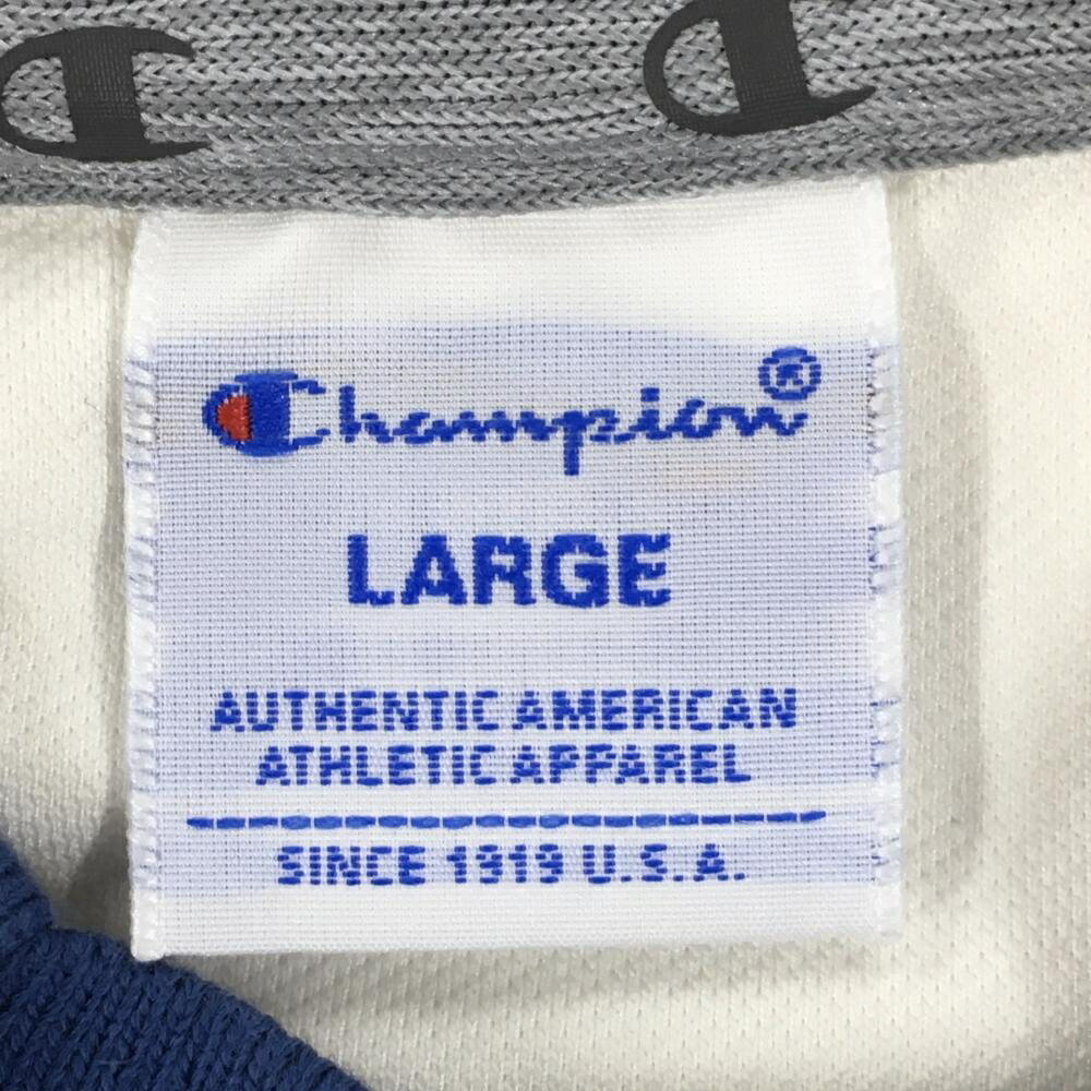 チャンピオン 襟付き半袖シャツ 白×ブルー フロントロゴ 袖ライ レディース LARGE ...