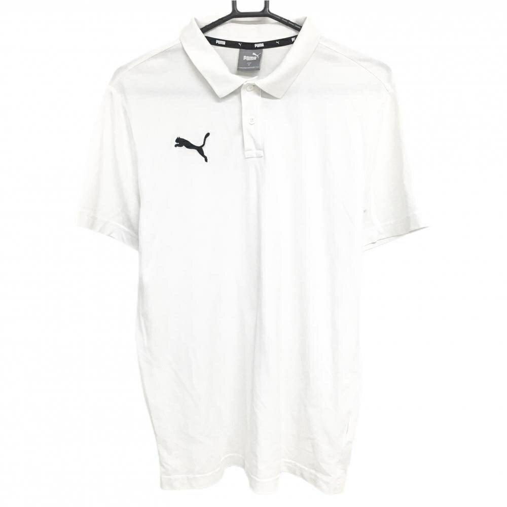 【美品】プーマ 半袖ポロシャツ 白 ロゴ黒 シンプル メンズ M ゴルフウェア PUMA
