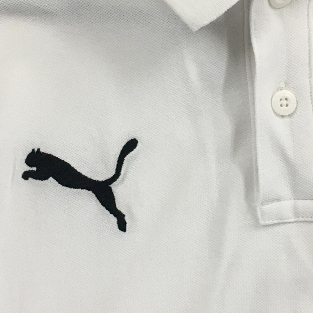 【美品】プーマ 半袖ポロシャツ 白 ロゴ黒 シンプル メンズ M ゴルフウェア PUMA