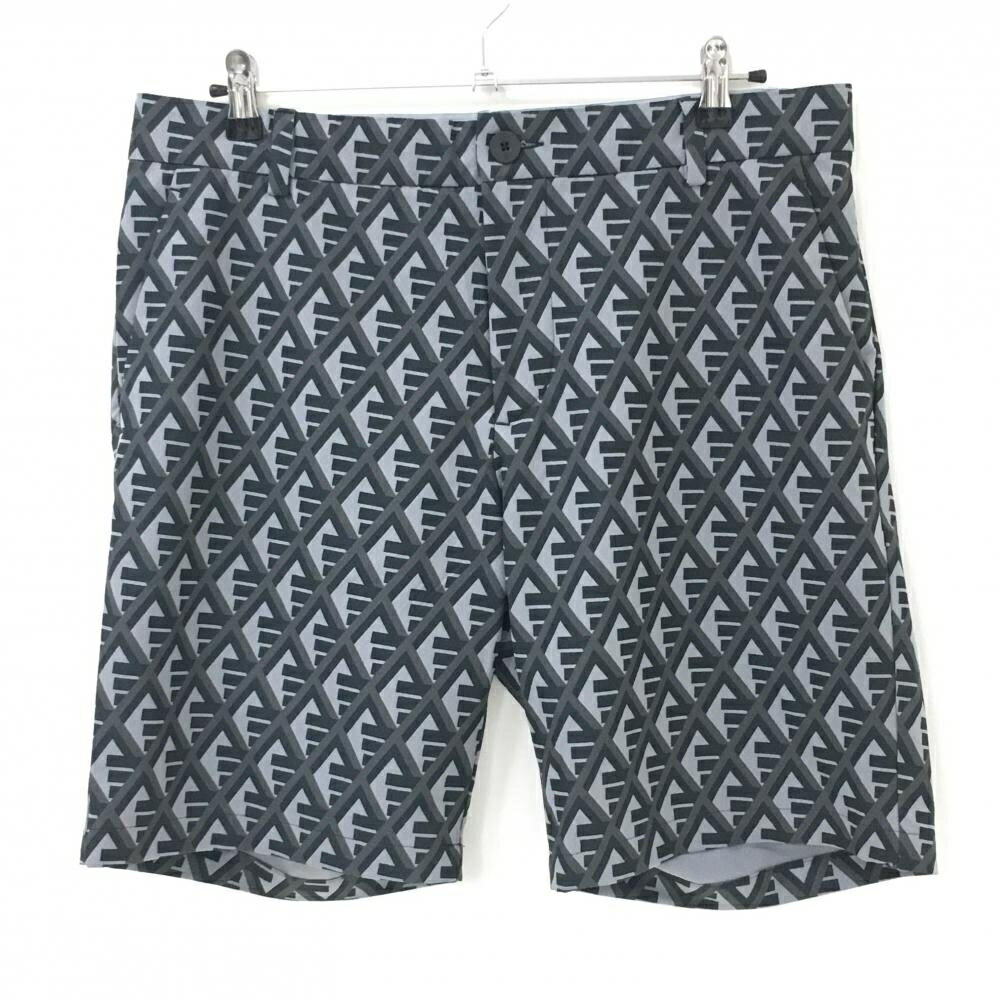 【超美品】アディダス ハーフパンツ グレー×黒 ロゴ総柄 ストレッチ メンズ 92 ゴ...