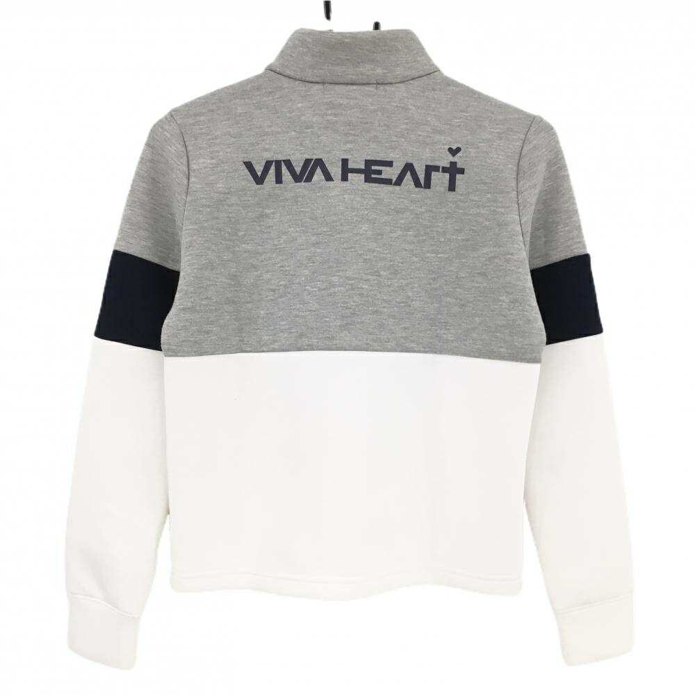 【美品】ビバハート ハイネックトレーナー 杢グレー×白×ネイビー ハーフジップ レディース 40(M) ゴルフウェア VIVA HEART