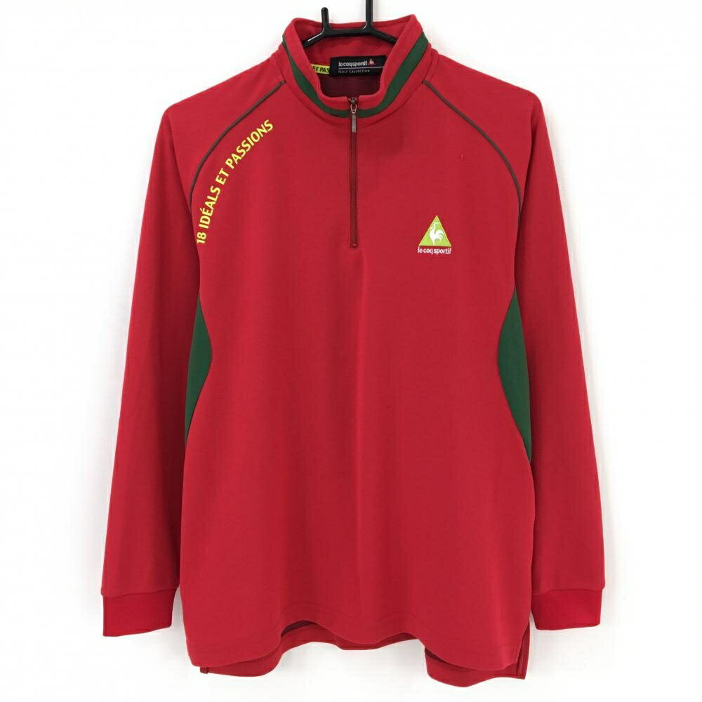 TAKEO KIKUCHI SPORT - ルコックゴルフ 長袖ハイネックシャツ レッド×グリーン ハーフジップ 胸ロゴ メンズ L ゴルフウェア le coq sportif