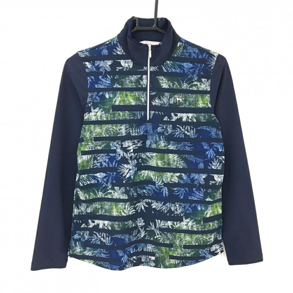 Adabat - 【超美品】アダバット 長袖ハイネックシャツ ネイビー×白×ライトグリーン レディース 38(M) ゴルフウェア adabat